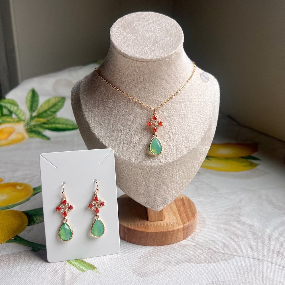 Jewelry Set Chalcedony Opal Orange Quartz Crystal Glass Cross Shaped Boho Casual